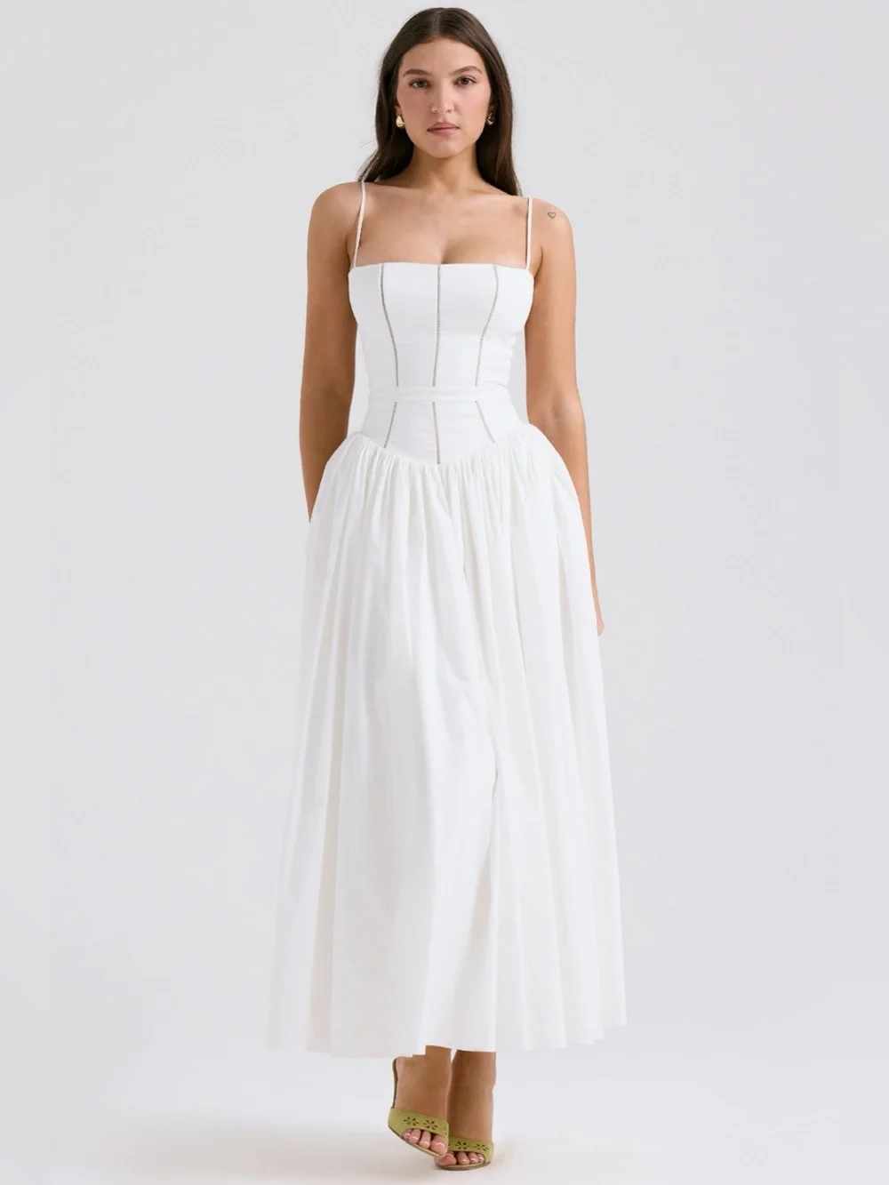 House of CB YSABELLA White Cotton Maxi Sundress, Size Medium, $299 - Picture 3 of 15